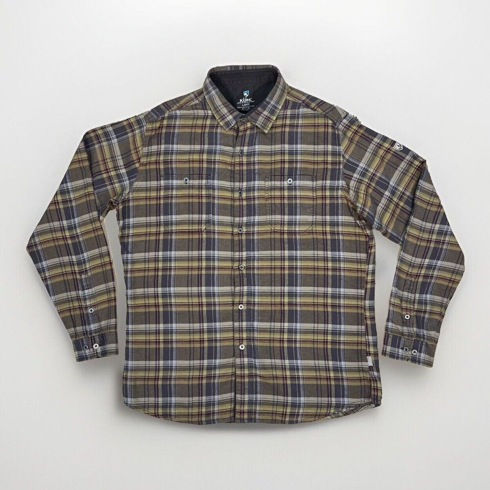 KUHL Fugitive Men Flannel Shirt Large Plaid Hiking Outdoor Trekking Fishing 7202